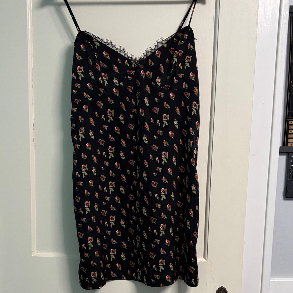 Lush Black Floral Dress with Lace Detail